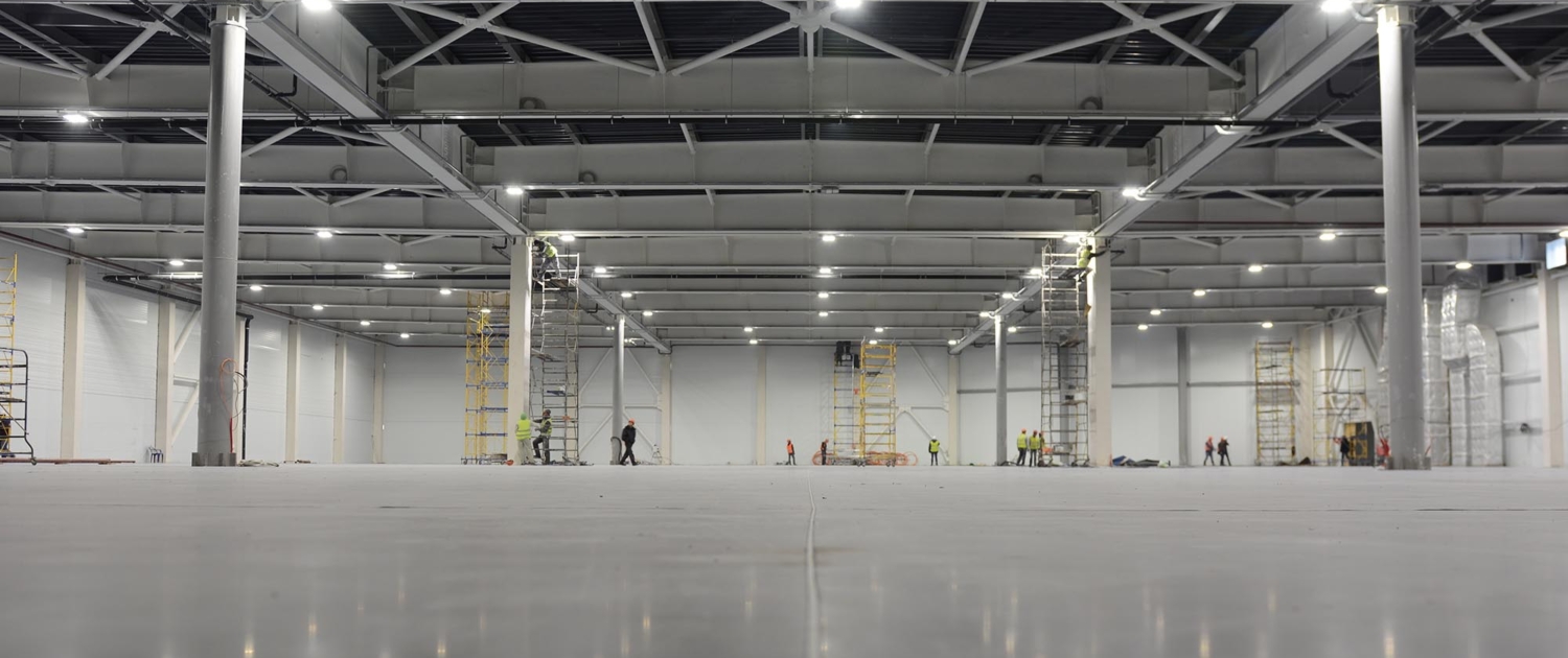 Industrial warehouse with sealed concrete flooring