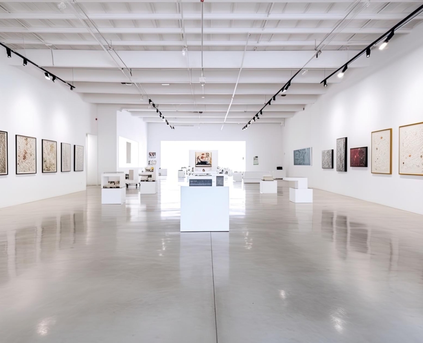 Polished concrete floors in art gallery