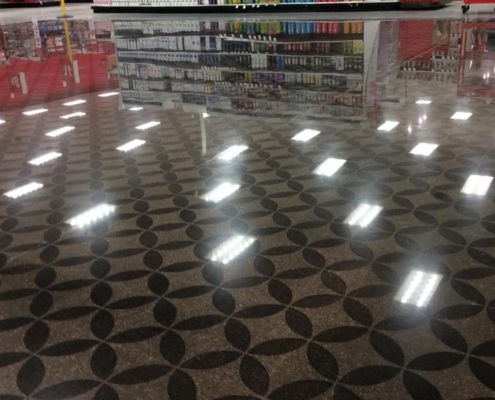Polished concrete floor in retail store